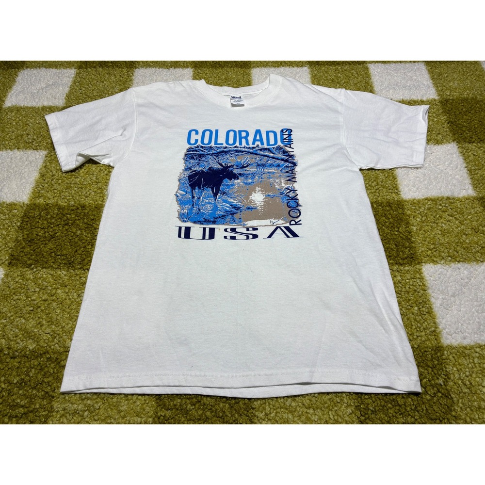 Anvil Colorado‎ Rocky Mountains USA Moose Graphic T-Shirt White Mens Large